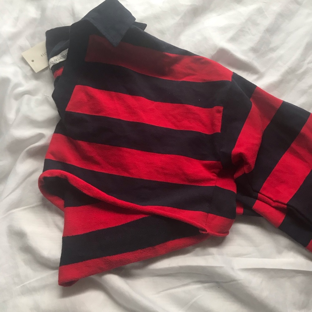 Red and Blue striped cropped long sleeve